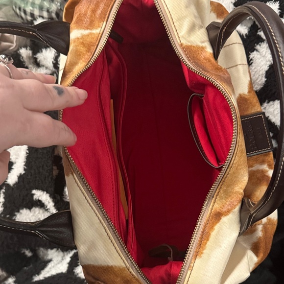 Dooney & Bourke Brown and Cream Cowhide Print Satchel - Picture 7 of 10